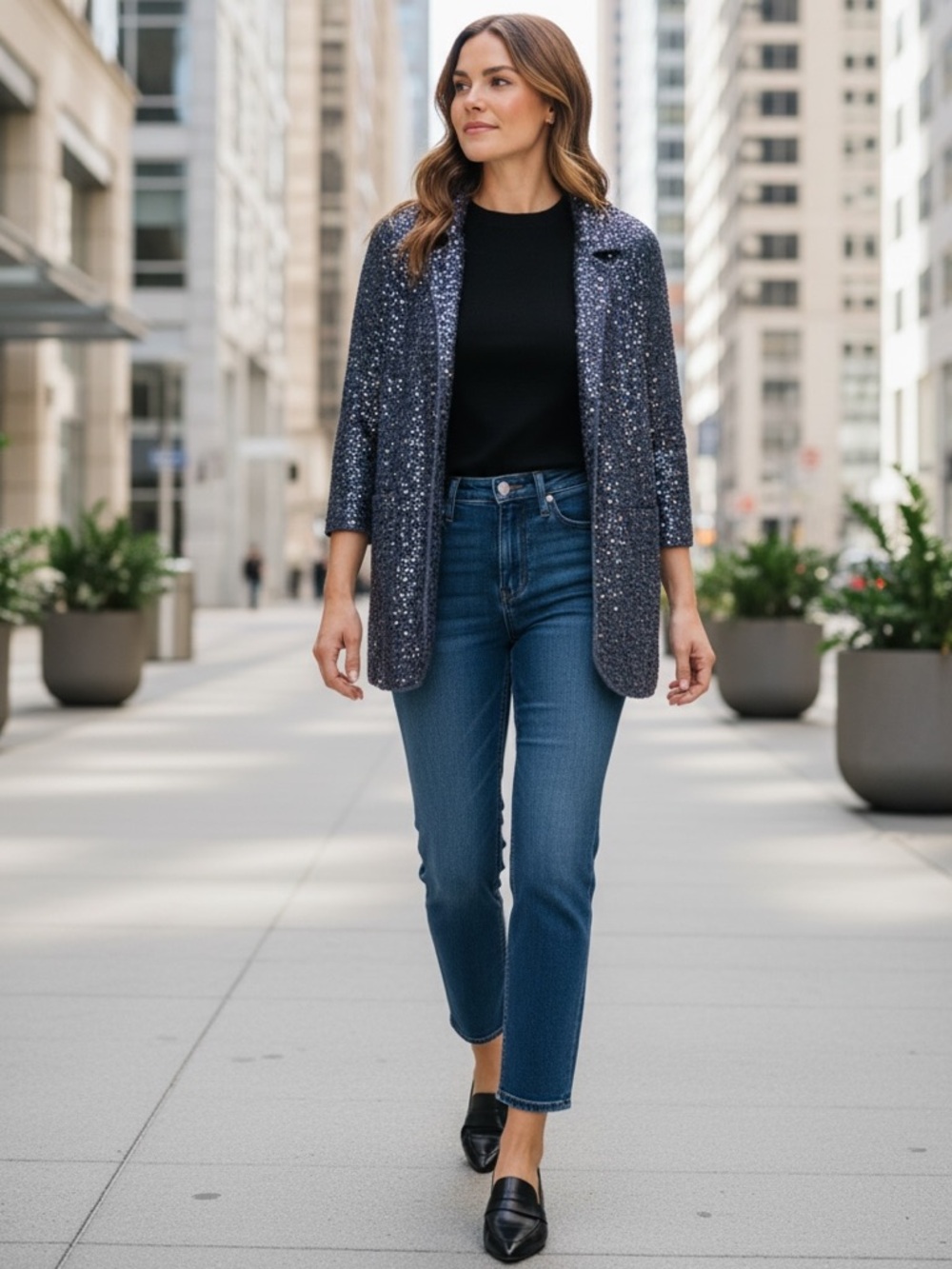 Talbots Navy Blue Hand-Knit Sequin Cardigan Blazer Size 1X NWOT Silk Cotton